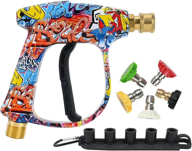 BEAR FORCE High Pressure Washer Gun 3000 PSI Max, Power Washer Short Gun M22-14mm with 1/4 Inch Quick Plug & 5 Tips Nozzle, Compatible for Some of Greenworks Kar-cher Ryobi Homelite Pressure Washer - Image 1